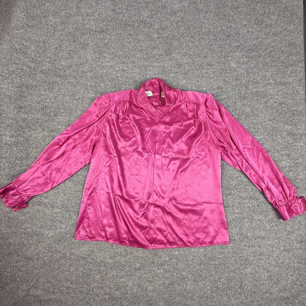 Vintage Nilani‎ Shirt Womens 12 Pink Satin Button Back Long Sleeve Blouse 80s
